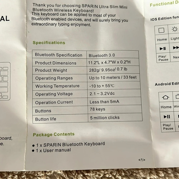 Sparin Ultra Slim Mini Bluetooth Wireless Keyboard for Samsung Enabled Tablets - Picture 6 of 7